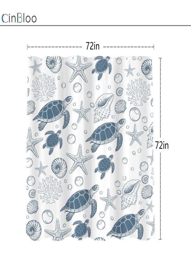 Cinbloo Sea Turtle Nautical 72Wx72H Shower Curtain Ocean Beach Starfish Seashell Sealife Underwater Coastal Coral Navy Blue Cute Kids Bathroom Curtain Set Summer Bath Bathroom Accessories Decor - Image 5