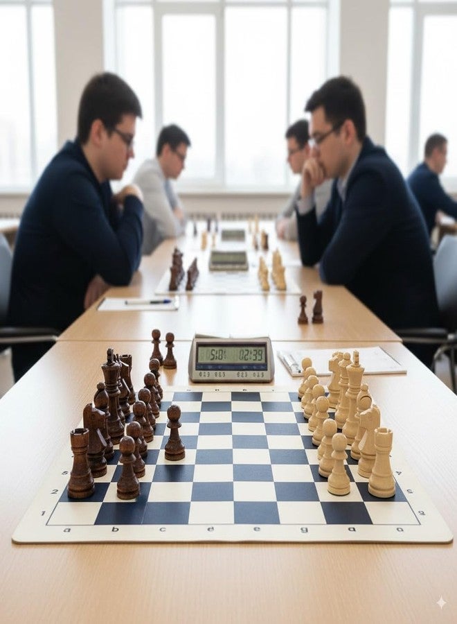 Canbee قطع شطرنج وبساط شطرنج من كانبي، خشب مصقول أخضر أو أسود، 16 قطعة سوداء و16 قطعة بيضاء كريمية، وبساط شطرنج قابل للطي واللف من الفينيل مقاس 18.2 × 18.2 بوصة، 32 قطعة، ملك 5.7 سم (بساط شطرنج أسود مع قطع شطرنج) - Image 4