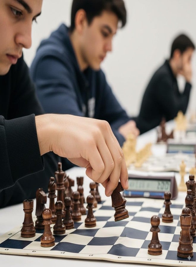 Canbee قطع شطرنج وبساط شطرنج من كانبي، خشب مصقول أخضر أو أسود، 16 قطعة سوداء و16 قطعة بيضاء كريمية، وبساط شطرنج قابل للطي واللف من الفينيل مقاس 18.2 × 18.2 بوصة، 32 قطعة، ملك 5.7 سم (بساط شطرنج أسود مع قطع شطرنج) - Image 5