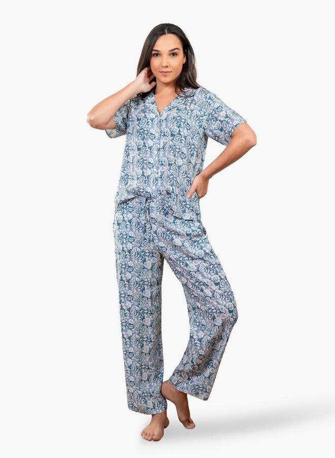Aadaraya Floral Print Shirt and Pyjama Set - Image 1