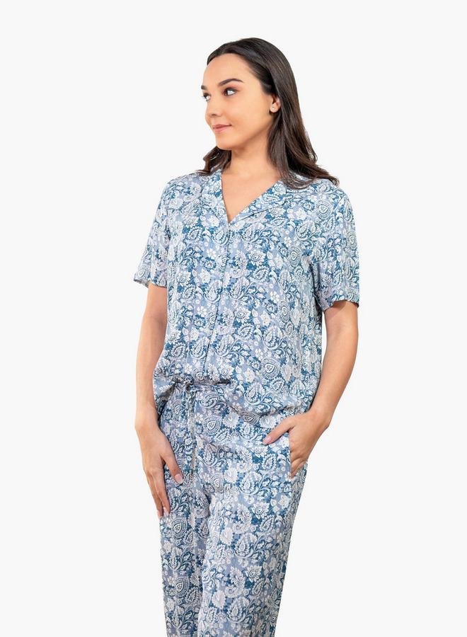 Aadaraya Floral Print Shirt and Pyjama Set - Image 3
