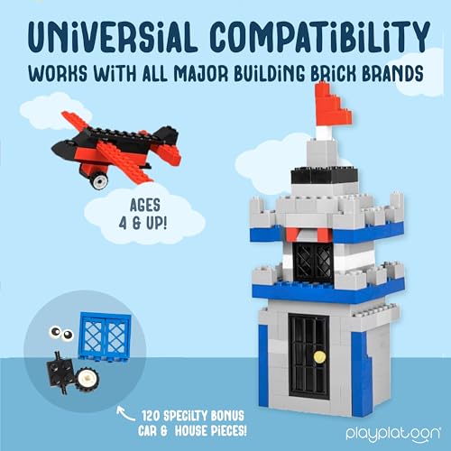 Play Platoon 1100 Pieces Building Bricks Set - 10 Classic Color Blocks - Bulk Building Blocks Compatible with Major Brands - 14 Different Shape Bricks - Includes Wheels, Tires, Axles, Windows & Door - Image 5