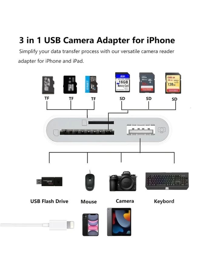 3 In 1 Lightning To TF SD Memory Card USB Adapter For iPhone Below 14 Series - Image 4