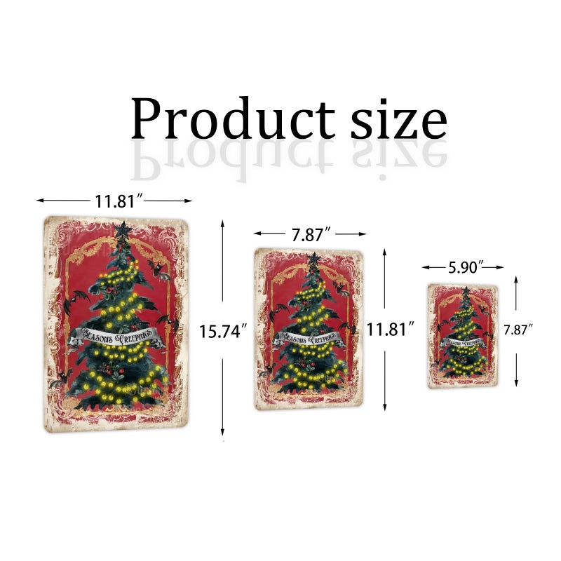 Hyanke Gothic Christmas Tree Sign  Greeting Christmas Metal Sign Tag Wall Decor Tin Sign Funny Decorations for Home Cafes Office Store Pubs Club Plaque Tin Sign 8x12 Inch - Image 1