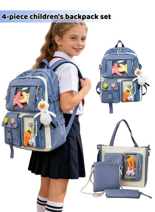 4Pcs Backpack Set School Backpacks Book Bag with Compartments School Kids' School Bag Large Capacity Backpacks  for Teen Girls Kid Students Elementary, Backpack + Tote Bag + Shoulder Bag + Pencil Case - Image 1