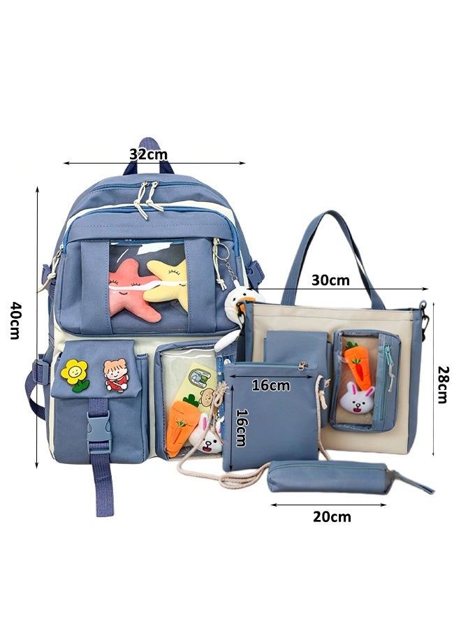 4Pcs Backpack Set School Backpacks Book Bag with Compartments School Kids' School Bag Large Capacity Backpacks  for Teen Girls Kid Students Elementary, Backpack + Tote Bag + Shoulder Bag + Pencil Case - Image 2