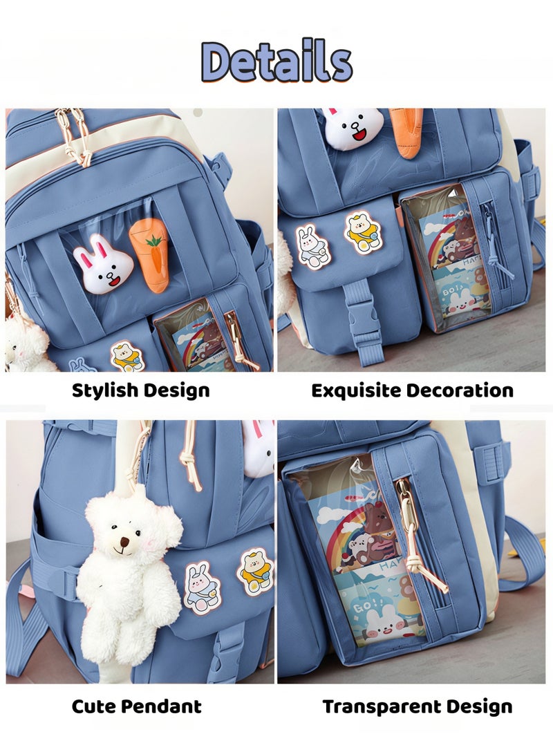 4Pcs Backpack Set School Backpacks Book Bag with Compartments School Kids' School Bag Large Capacity Backpacks  for Teen Girls Kid Students Elementary, Backpack + Tote Bag + Shoulder Bag + Pencil Case - Image 3