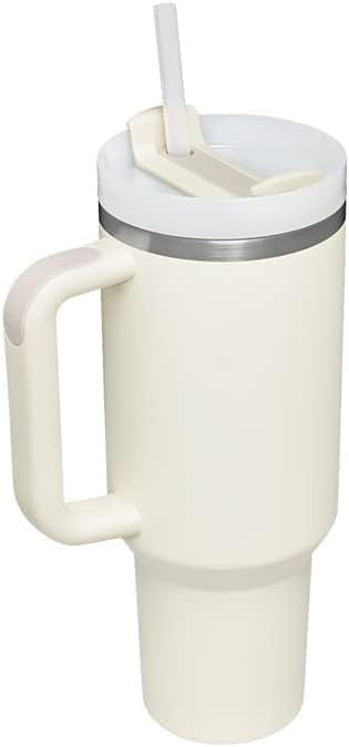 Niyati Ventures Tumbler with Handle and Straw Lid 1200ml Reuseable Stainless Steel Double Insulated Travel Tumblers Mug for Hot and Cold Beverages (offwhite)  - Image 2
