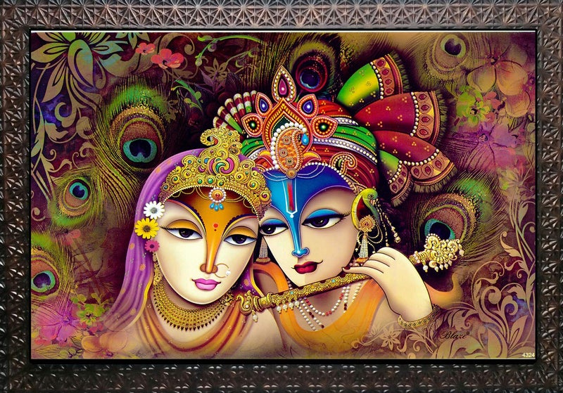 PARI ARTS PARI ARTS Beautiful Radha Krishna Wall Painting Special Effects Sparkle Lamination Framed Wall Paintings Home Decor Hotels Synthetic Solid Wooden Frame Size 56cm x 70cm pnnd06