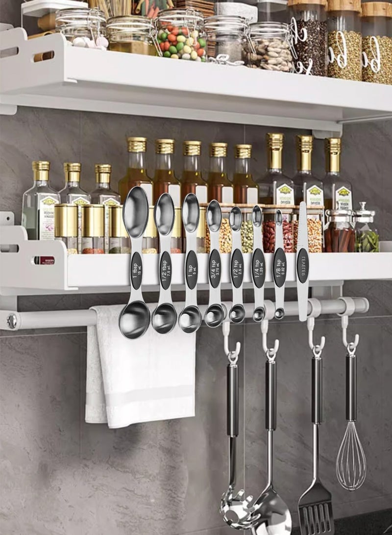 موندا مجموعة ملاعق قياس مغناطيسية مع أداة تسوية، ملاعق قياس صغيرة قابلة للتكديس من الفولاذ المقاوم للصدأ ذات وجهين، ملاعق توابل للمطبخ، برطمانات توابل لقياس المكونات الجافة والسائلة، مناسبة للخبز والطبخ، مجموعة سوداء من 8 قطع. - Image 2