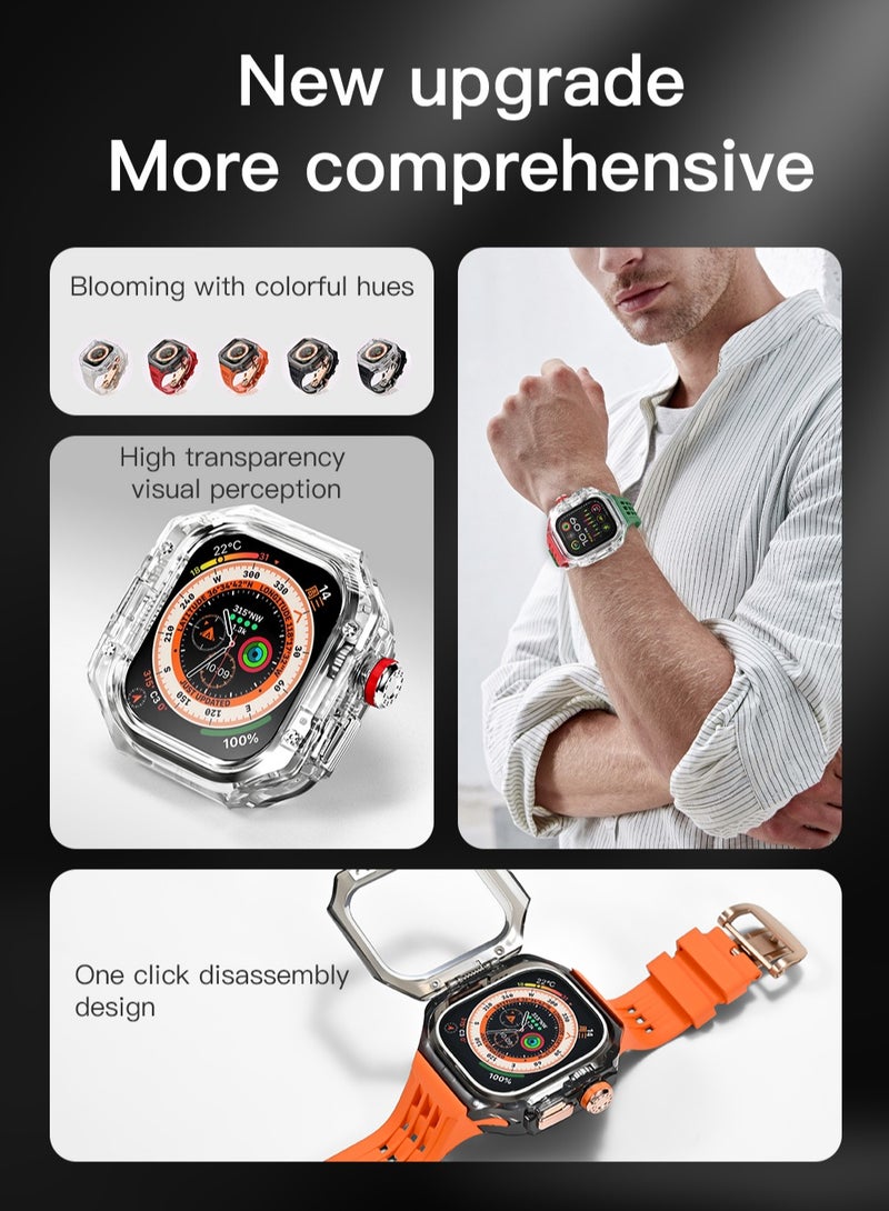 Fluororubber Band with Quick Release Case for Apple Watch Series 10 46mm, Luxury Richard RM Mod Kit for Apple iWatch S10 46mm, Black-Black-Rose Gold