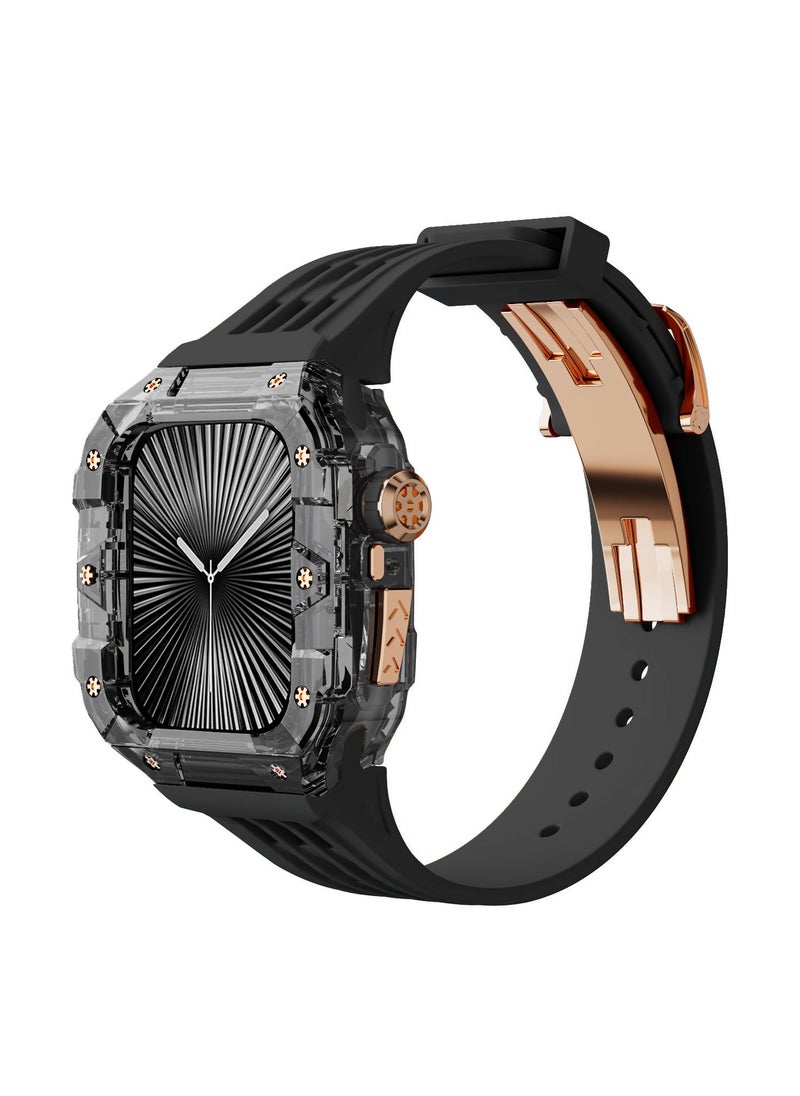 Beauenty Fluororubber Band with Quick Release Case for Apple Watch Series 10 46mm, Luxury Richard RM Mod Kit for Apple iWatch S10 46mm, Black-Black-Rose Gold  - Image 2
