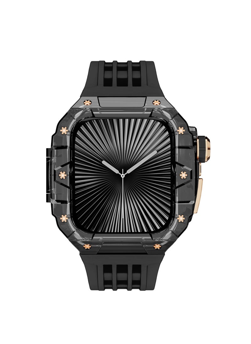 Beauenty Fluororubber Band with Quick Release Case for Apple Watch Series 10 46mm, Luxury Richard RM Mod Kit for Apple iWatch S10 46mm, Black-Black-Rose Gold  - Image 4