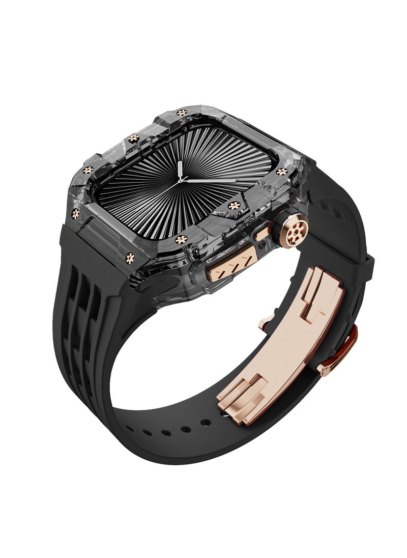 Beauenty Fluororubber Band with Quick Release Case for Apple Watch Series 10 46mm, Luxury Richard RM Mod Kit for Apple iWatch S10 46mm, Black-Black-Rose Gold  - Image 3