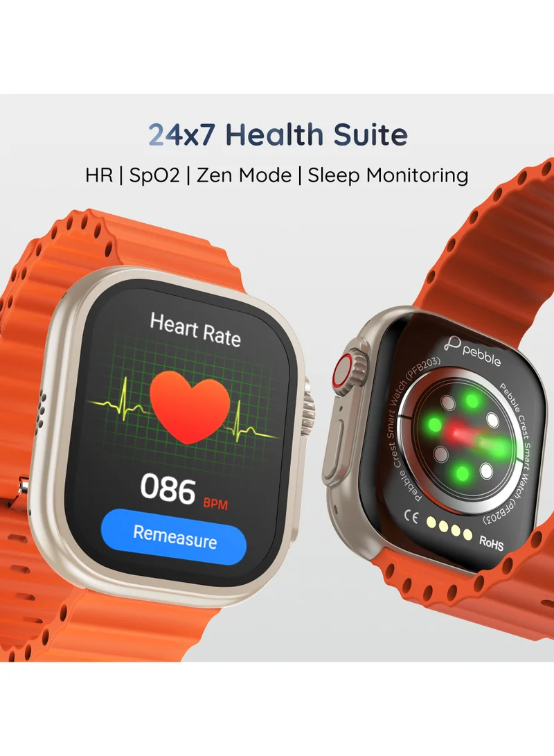 بيبل Pebble Crest 2.02" Infinite Display, BT Calling, Heart Rate Monitoring, AI Voice Assitance, Sleep Monitor, Multiple watch faces, alarm & notification, Multiple watch faces