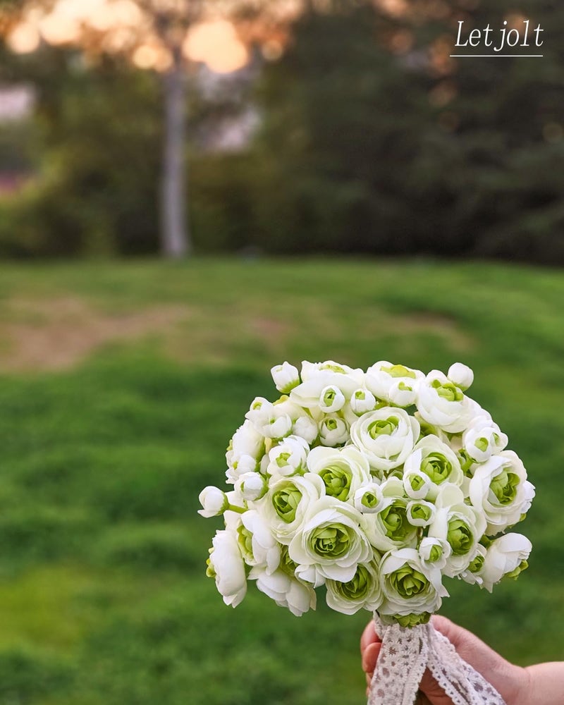 Letjolt Ranunculus Artificial Flower 18 Pcs Green Silk Ranunculus Wedding Bouquet Engagement Centerpieces Arrangements Bridal Shower Decorations Home Decor, Green - Image 5