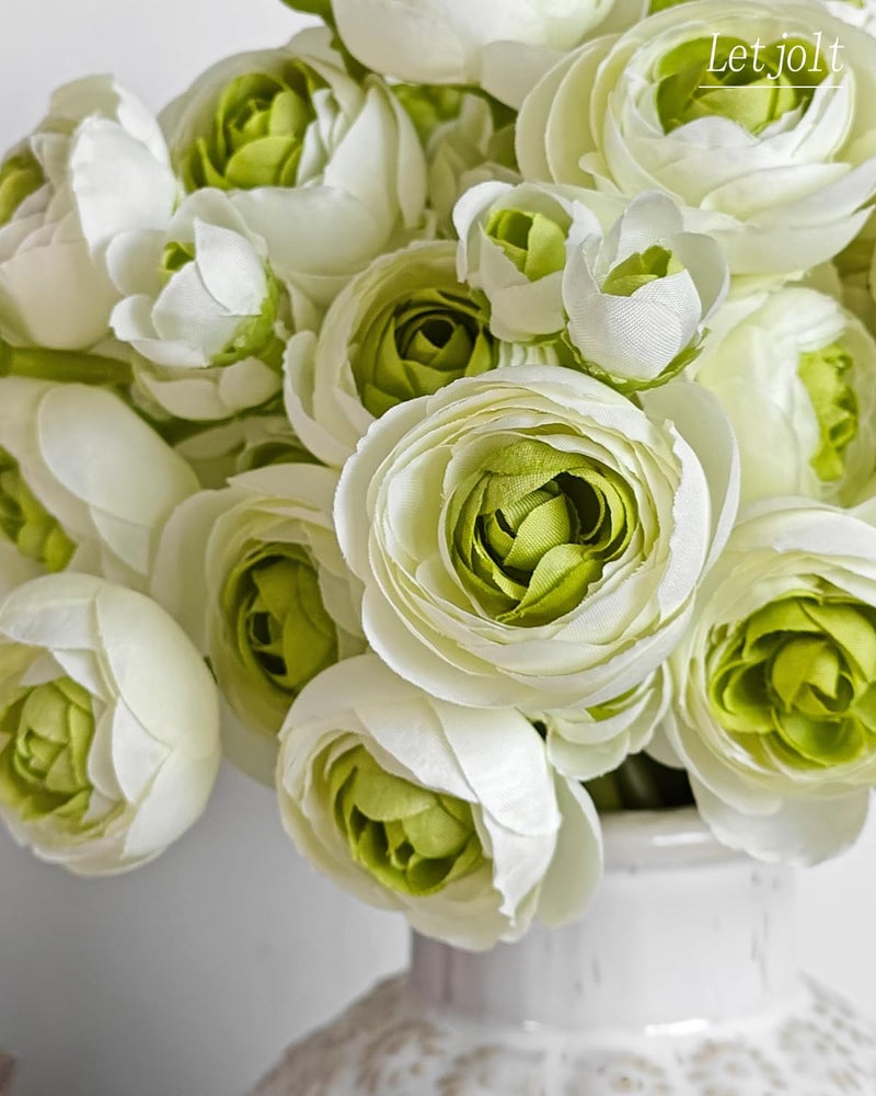 Letjolt Ranunculus Artificial Flower 18 Pcs Green Silk Ranunculus Wedding Bouquet Engagement Centerpieces Arrangements Bridal Shower Decorations Home Decor, Green - Image 2