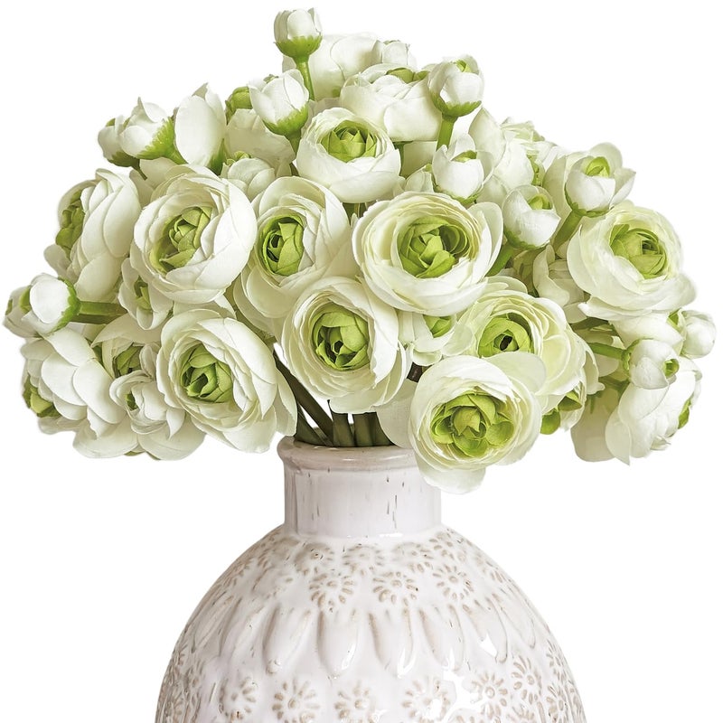 Letjolt Ranunculus Artificial Flower 18 Pcs Green Silk Ranunculus Wedding Bouquet Engagement Centerpieces Arrangements Bridal Shower Decorations Home Decor, Green - Image 1
