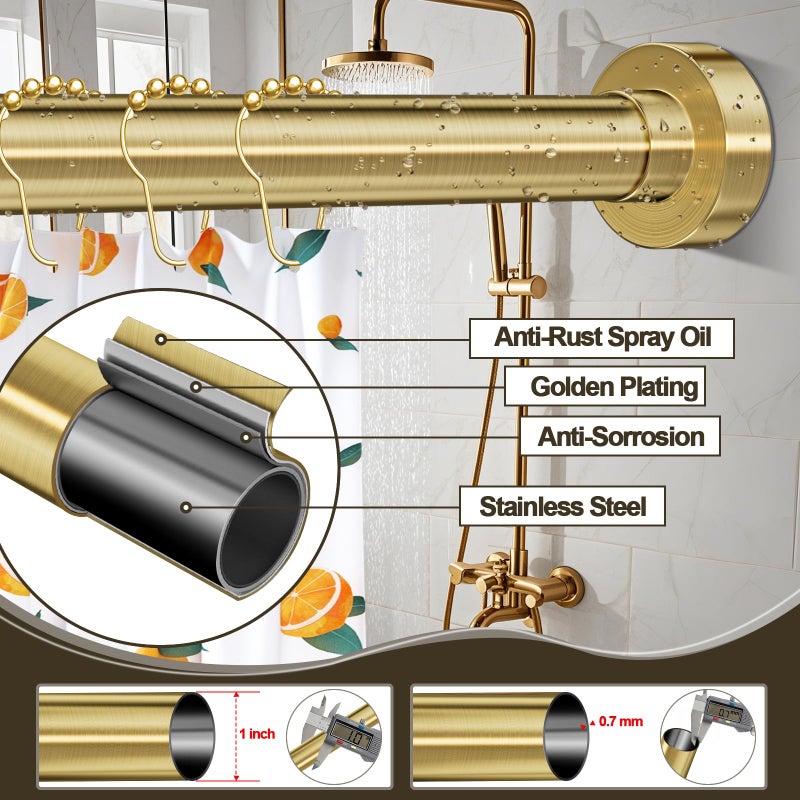YNL Tension Curtain Rod 34-66 inches-Never Rust, Non-Slip, No Drill Adjustable Spring Tension Rod for Laundry Door Closet Small Window Stainless Steel, Brushed Gold - Image 5