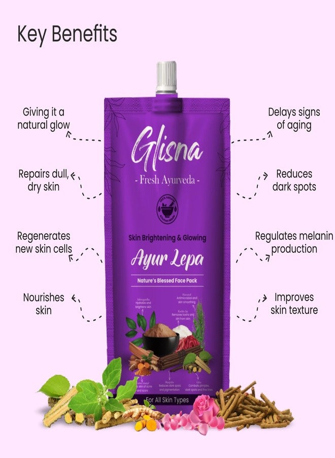 Glisna Fresh Ayur Lepa Face pack for Brightening and Glowing skin | Herbal face pack | Detan | Organic | Made with Multani Mitti and Kaolin for Oil and Acne Control (Pack of 2 x 40g) - Image 4