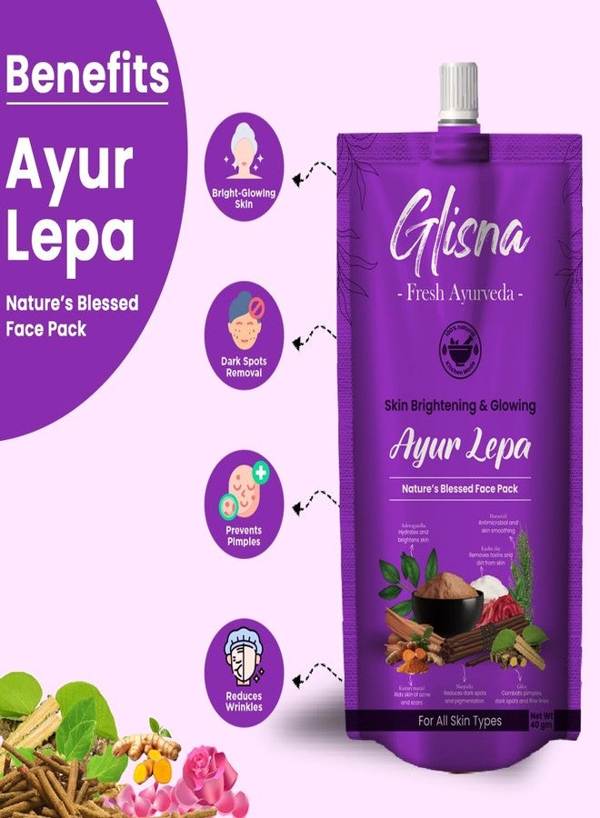 Glisna Fresh Ayur Lepa Face pack for Brightening and Glowing skin | Herbal face pack | Detan | Organic | Made with Multani Mitti and Kaolin for Oil and Acne Control (Pack of 2 x 40g) - Image 3