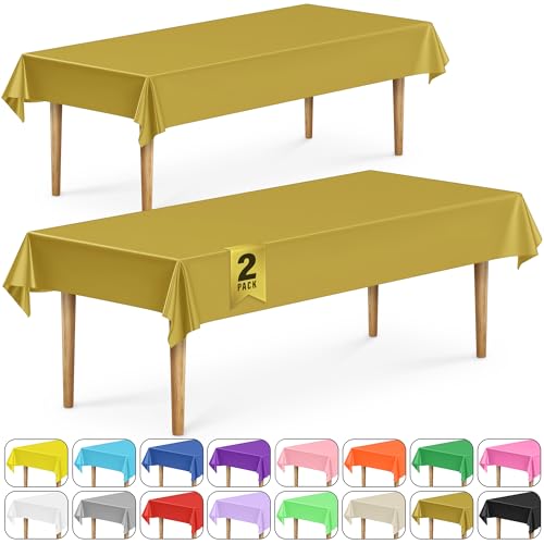 DecorRack 2 Rectangular Tablecloths BPA-Free Plastic, 54 x 108 inch, Dining Table Cloth, Rectangle Table Cover for Parties, Picnic, Camping and Outdoor, Disposable or Reusable, Gold (2 Pack) - Image 1
