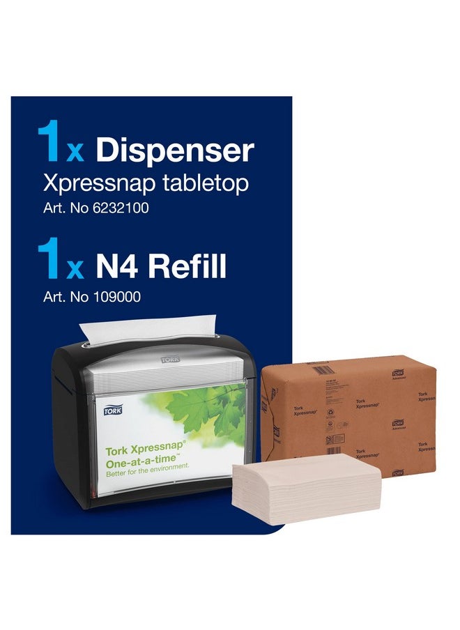 Tork Xpressnap Tabletop Napkin System Starter Pack Black N4, Dispenser and 1 x 500 One-at-a-Time Dispensing Napkins, 80062301