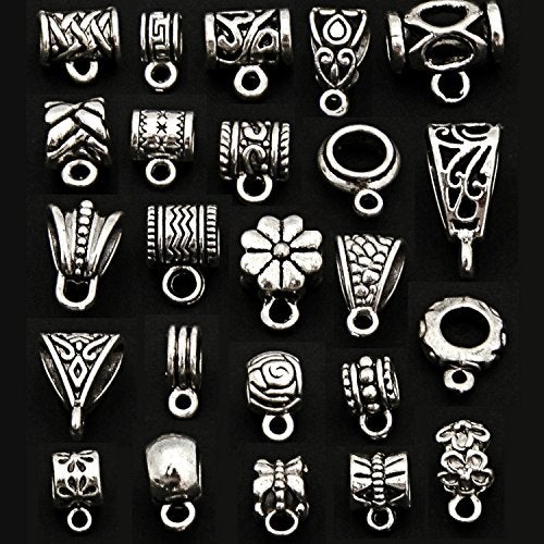RUBYCA 96Pcs Mix Tibetan Silver Color Connectors Bails Beads fit European Charm Bracelet Pendant - Image 2