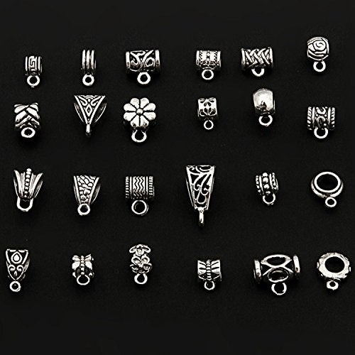 RUBYCA 96Pcs Mix Tibetan Silver Color Connectors Bails Beads fit European Charm Bracelet Pendant - Image 3