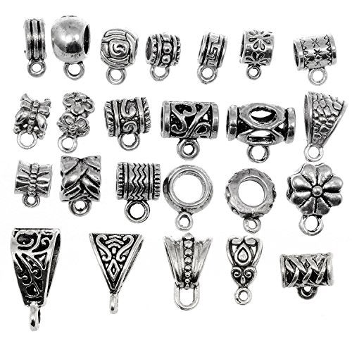 RUBYCA 96Pcs Mix Tibetan Silver Color Connectors Bails Beads fit European Charm Bracelet Pendant - Image 5