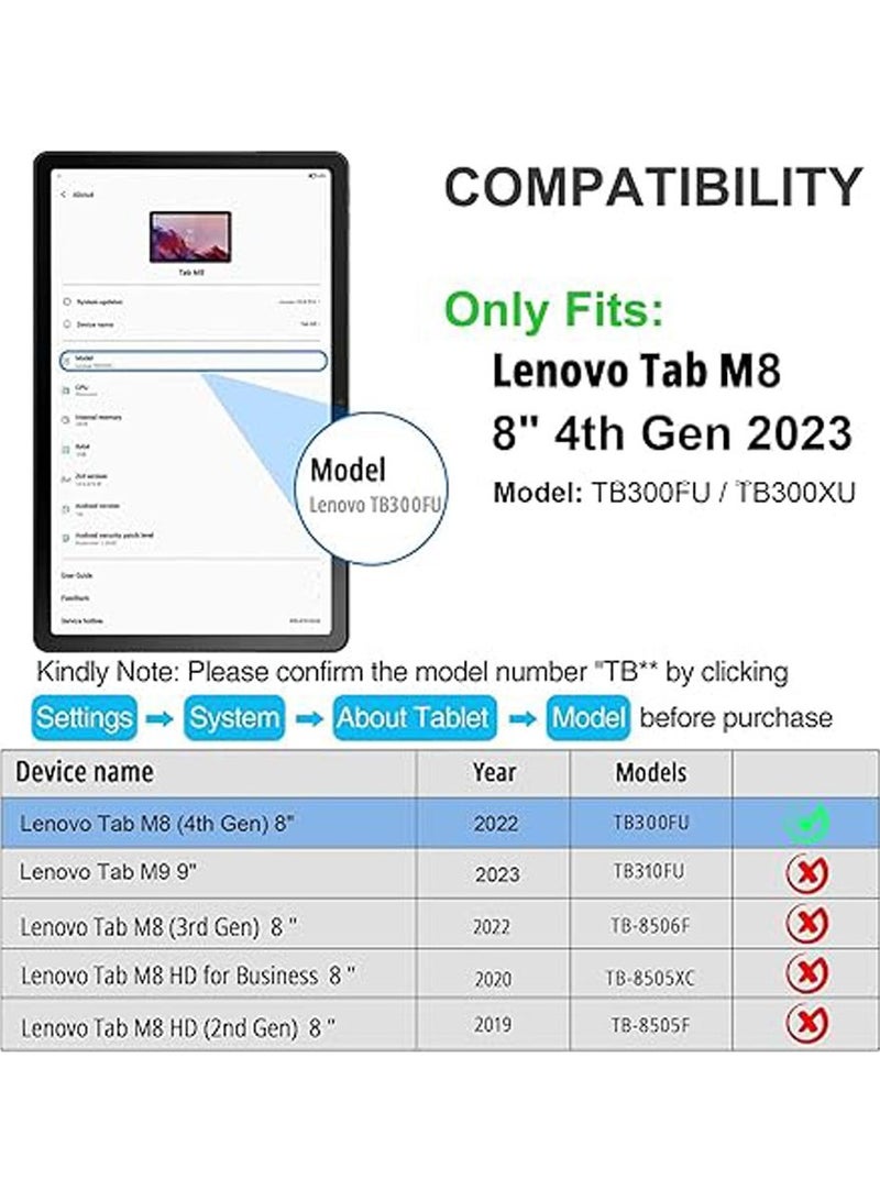 عام غطاء لوحة المفاتيح متوافق مع جهاز Lenovo Tab M8 المُنتج عام 2023 بحجم 8 بوصة (TB-300FU/TB-300XU)، مناسب بدرجة بسيطة، مع مسند مصنوع من لدائن صناعية (بولي ي - Image 2