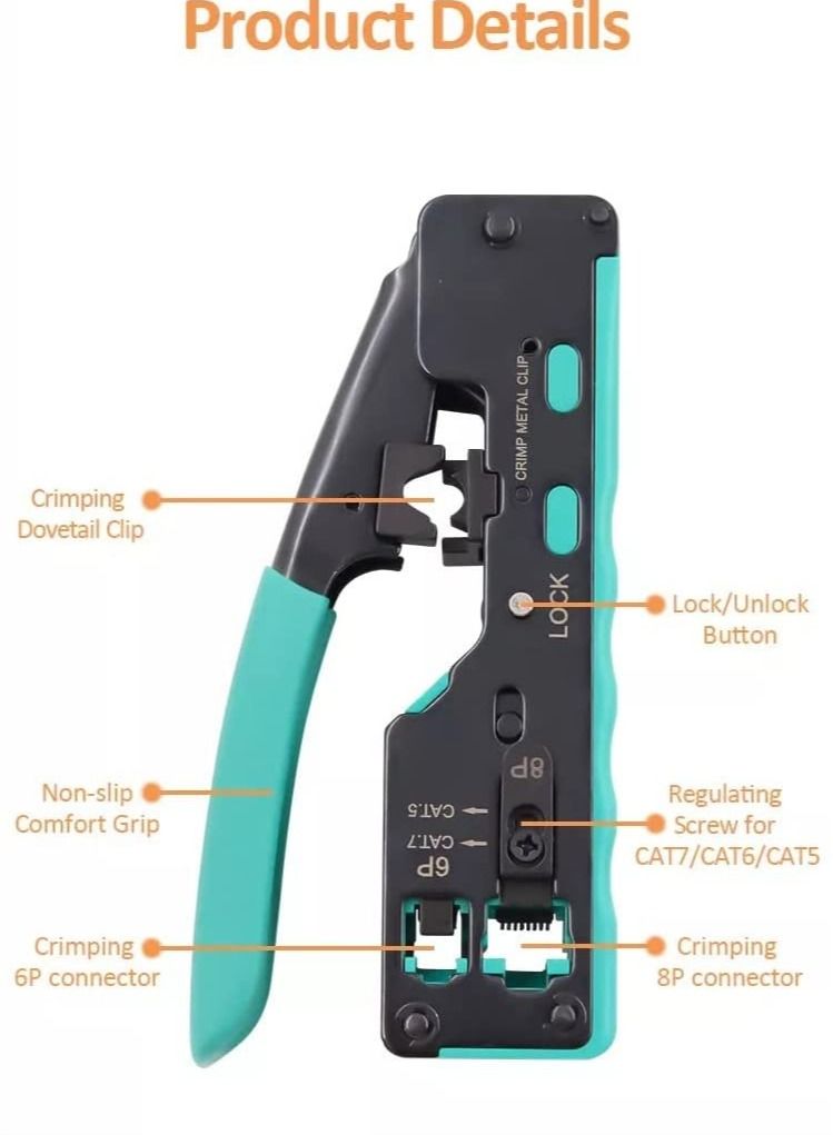 دكورفي DKURVE® CAT6A 2 في 1 RJ45 مجموعة أدوات إصلاح الشبكة أداة تجعيد وتقطيع الكابلات - Image 4
