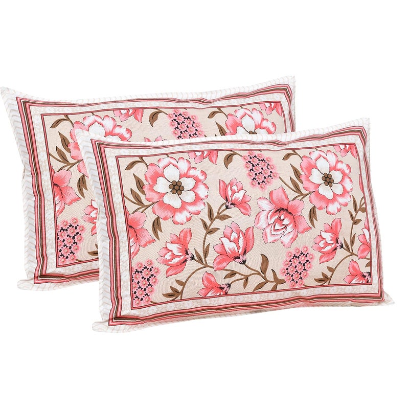 Go Texstylers 100 Cotton Pink 144 TC Floral Print Double Bedsheet with 2 Pillow Covers Pink  - Image 3