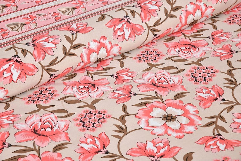 Go Texstylers 100 Cotton Pink 144 TC Floral Print Double Bedsheet with 2 Pillow Covers Pink  - Image 4