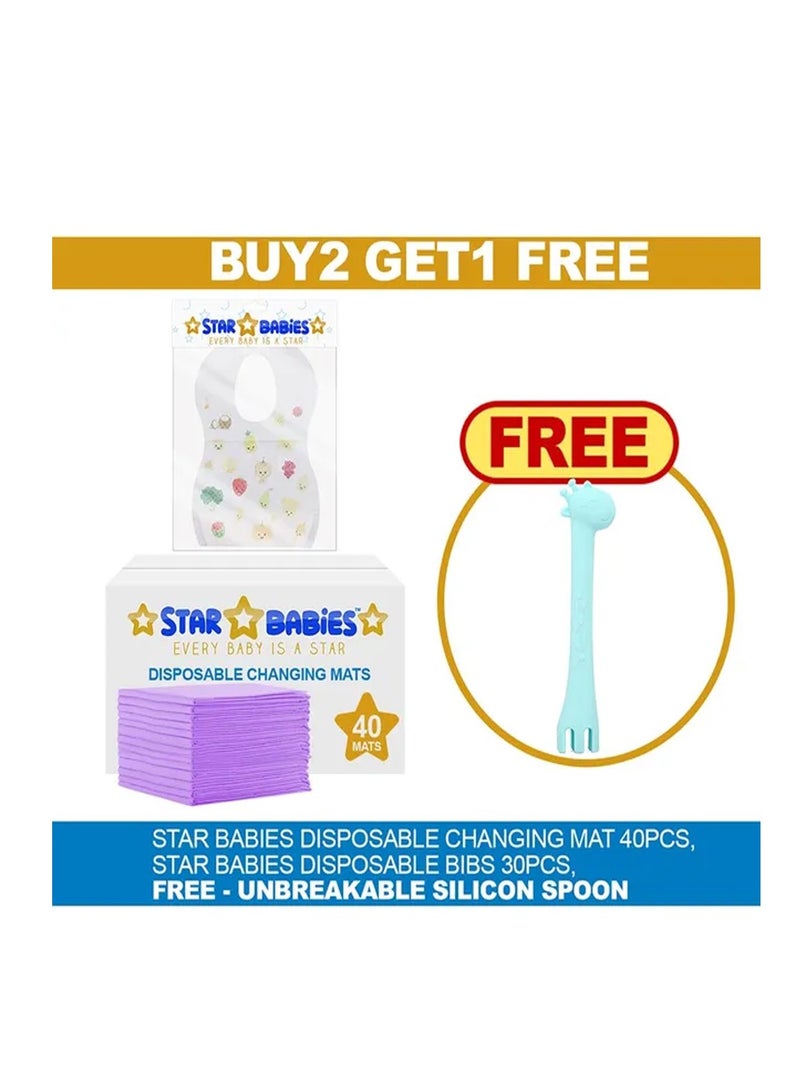 STAR BABiES Combo Disposable Changing Mat 40Pcs Spoon Fork Disposbale Bibs 30Pcs - Image 2