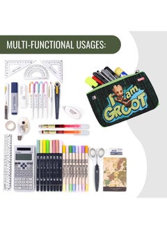 Kuber Industries Kuber Industries Pack of 4 Pencil Pouch | Square Stationary Pouch | Pen-Pencil Box for Kids | School Geometry Pouch | Pencil Utility Bag | Marvel Pencil Organizer | Green & Black  - Image 4