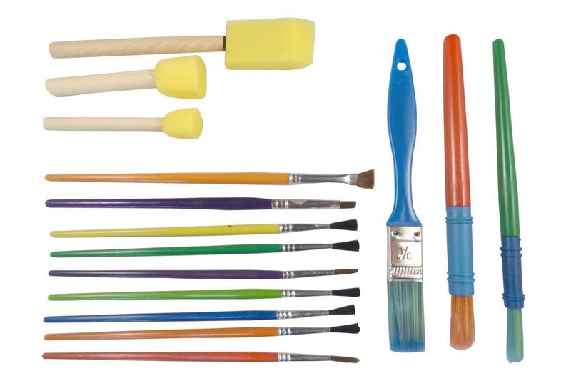 ShopNGift Set of 15 Paint Brushes of Various Sizes and Varieties for Painting – Bristle Brushes & Foam Brushes (Colors May Vary) - Image 1
