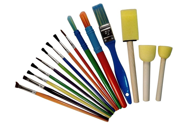 ShopNGift Set of 15 Paint Brushes of Various Sizes and Varieties for Painting – Bristle Brushes & Foam Brushes (Colors May Vary) - Image 4