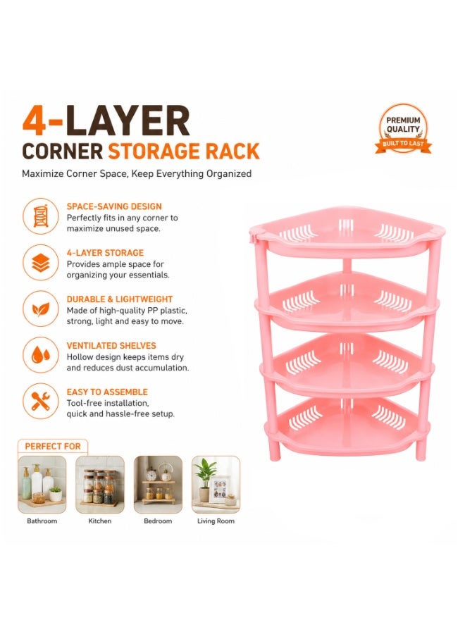 Lacoz 4-Layer Plastic Corner Storage Rack for Kitchen & Home – Space-Saving Multi-Tier Vegetable & Fruit Organizer Shelf, Durable Ventilated Storage Stand for Kitchen Pink - Image 3