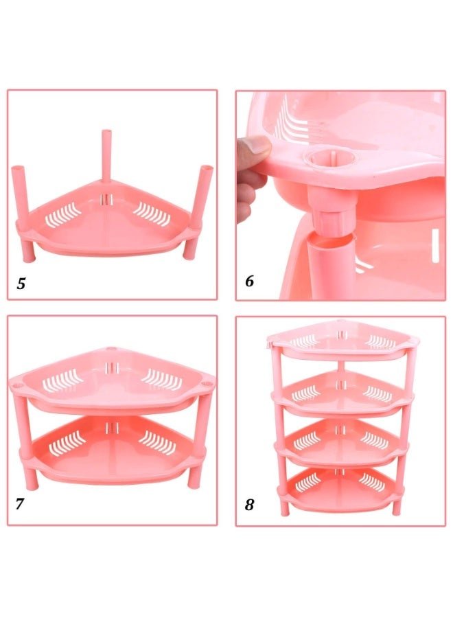 Lacoz 4-Layer Plastic Corner Storage Rack for Kitchen & Home – Space-Saving Multi-Tier Vegetable & Fruit Organizer Shelf, Durable Ventilated Storage Stand for Kitchen Pink - Image 4