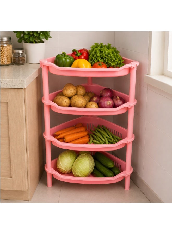 Lacoz 4-Layer Plastic Corner Storage Rack for Kitchen & Home – Space-Saving Multi-Tier Vegetable & Fruit Organizer Shelf, Durable Ventilated Storage Stand for Kitchen Pink - Image 2
