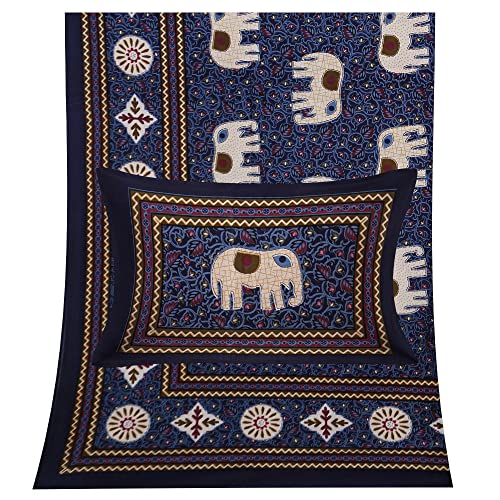 Braise Premium | King Size |100% Pure Cotton | Double Bedsheet with 2 Pillow Covers (Blue, Elephant Design) - Image 3