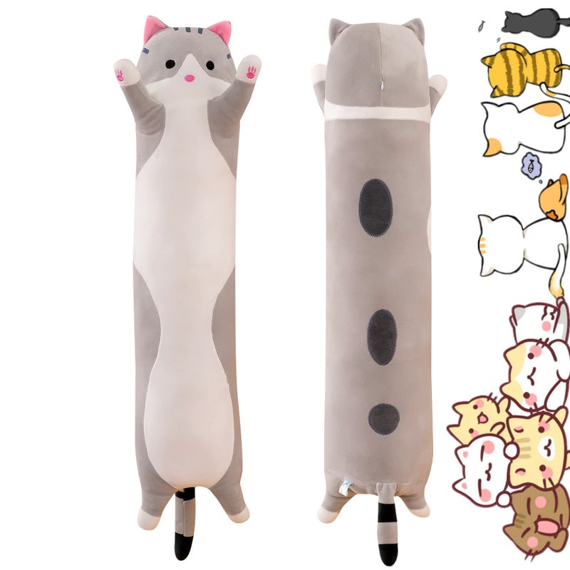 Rexinc Long Gray Cat Plush Pillow Toy Sleeping Pillow Cute Cartoon Cat Stuffed Animals Soft Long Body Pillow Gift for Kids1968in - Image 2