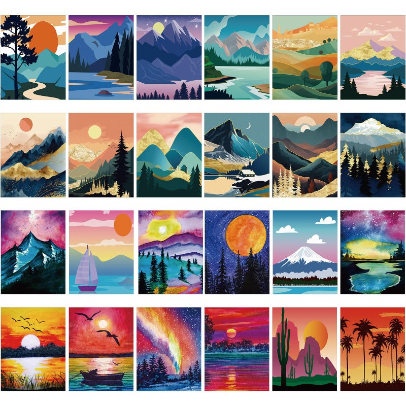 Sherr 24 Pcs Pre Drawn Canvas for Painting Adult Pre Printed Canvas Bulk Sip and Paint Kit Stretched Panels Paint Set for Theme Valentine Painting Night Party FavorMountain8 x 10 Inch - Image 2