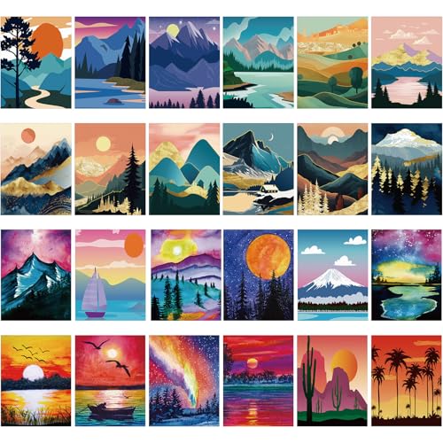 Sherr 24 Pcs Pre Drawn Canvas for Painting Adult Pre Printed Canvas Bulk Sip and Paint Kit Stretched Panels Paint Set for Theme Valentine Painting Night Party FavorMountain8 x 10 Inch - Image 1