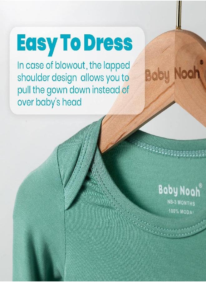 Baby Noah Newborn Baby Knotted Gown, Super Soft Silky Infant Long Sleeve Sleeper with Tie Bottom, Baby Girl and Boy Sleep Gown with Mittens, Bow, and Hat Set Grey Green  - Image 2