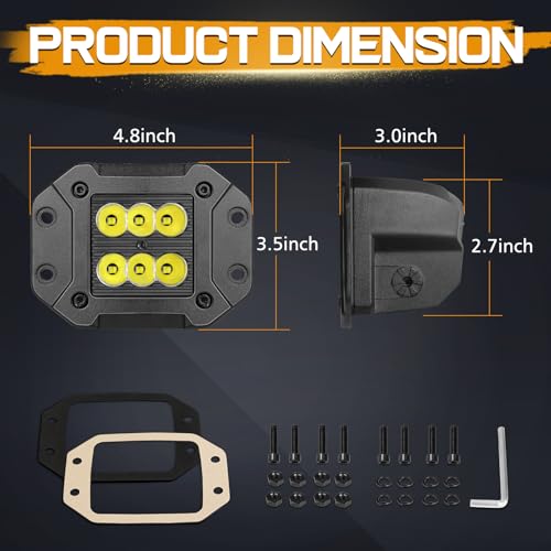 Niking Auto Flush Mount LED Pods Light 2PCS 5 Inch 120W CREE LED Spot Driving Reverse Backup Light Flush Work Light Bar Off Road Grill Mount Bumper Lights for Truck Pickup ATV UTV Boat - Image 2