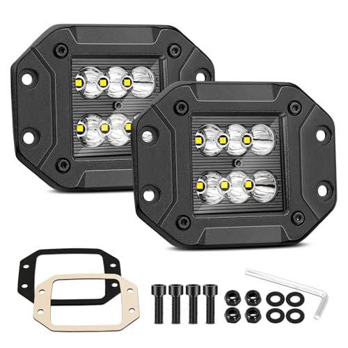 Niking Auto Flush Mount LED Pods Light 2PCS 5 Inch 120W CREE LED Spot Driving Reverse Backup Light Flush Work Light Bar Off Road Grill Mount Bumper Lights for Truck Pickup ATV UTV Boat - Image 1