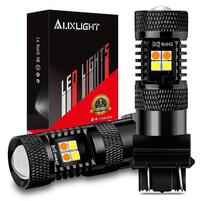 AUXLIGHT 3157 4157 3155 3457 Switchback LED Bulbs 16SMD Chipsets Parking Lights/Daytime Running Lights/DRL and Turn Signal Lights with Projector Replacement, White/Amber (Pack of 2)