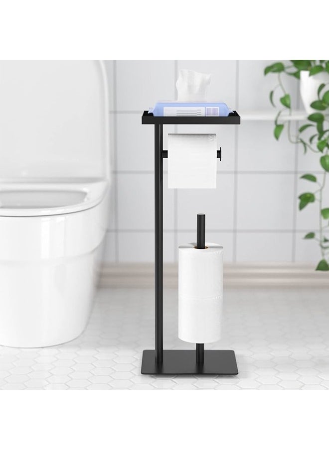 Aissiora - Toilet Paper Holder Stand with Phone Shelf Bathroom Toliet Decor Decoration Tissue Paper Roll Holder Free Standing Storage for Bathroom Floor Standing Toilet Roll Dispenser - Image 1